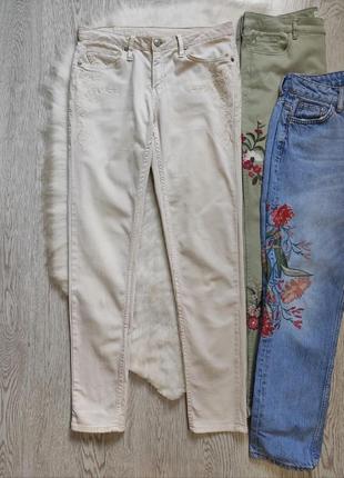 Белые бежевые джинсы скинни стрейч с цветочной вышивкой америк...