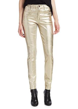 Золотые белые блестящие джинсы скинни брюки с напылением низка...