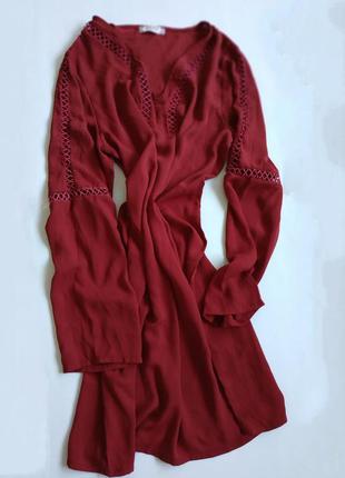 Блуза платье бордовая сетка вышивка базовая рубашка