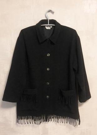 Серый шерстяной кардиган с бахрамой, пальто оверсайз, пиджак w...