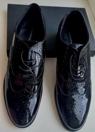 Черные лаковые туфли - оксфорды,  cosmoparis, кожа 100%