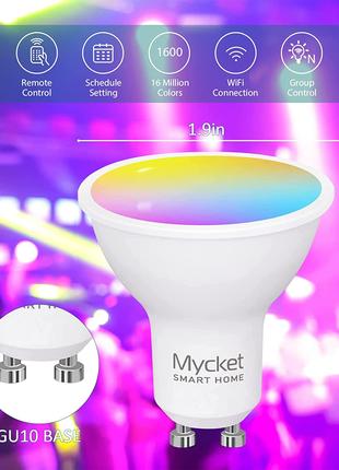 2шт Розумна лампочка Mycket, багатобарвна Wi-Fi GU10 RGB