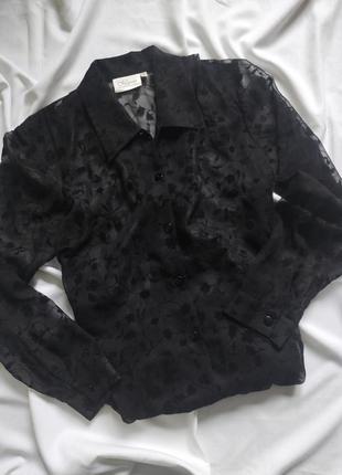 Черная прозрачная рубашка с узором, размер 50-52. рубашка