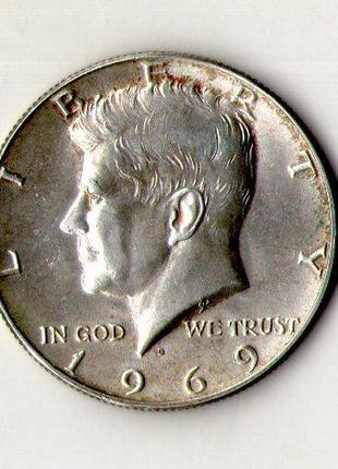Монета США пол доллара 1969 год серебро 11.5 грамм состояние UNS