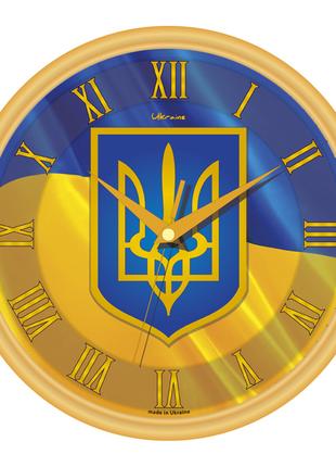 Часы настенные круглые бесшумные с защитным стеклом Флаг Украи...