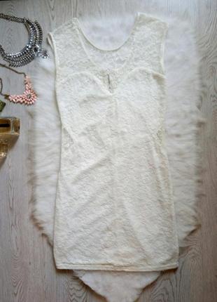 Белое нарядное вечернее короткое мини ажурное платье гипюр с с...