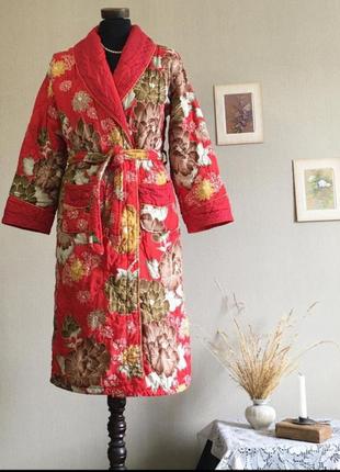 Стеганый шелковый халат ретро винтаж япония шелк