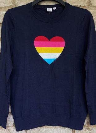1, Легкий вязаный свитерок размер М с разноцветным сердцем GAP...