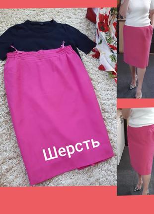 Базовая розовая юбка карандаш миди с карманами, в срставе шерс...