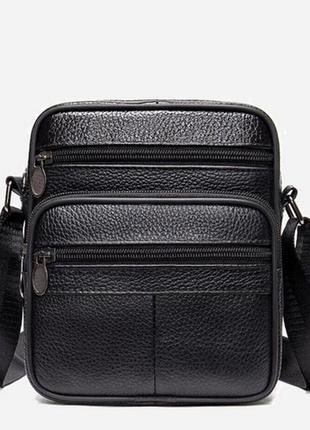 Мужская сумка кожаная vintage 205 черная (21×18×7 см)