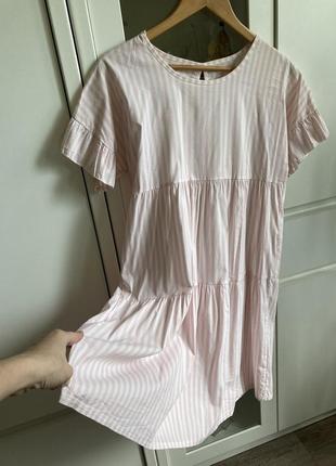 M/l италия нежное светлое в розовую полосу летнее платье оверс...