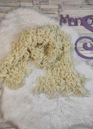 Женский шарф объемный ажурный ручная вязка бежевый 45х160 см