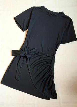 Платье трикотажное черное элегантное с бантом размер м