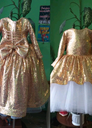 Платье с паеткой золотое нарядное на любой рост