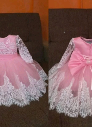 Нарядное детское платье   розовое  с кружевомот 1 годика и больше