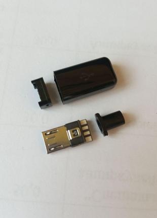Штекер micro USB 5pin, под шнур, бакелит, чёрный