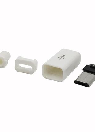 Штекер micro USB 5pin, під шнур, бакеліт, білий