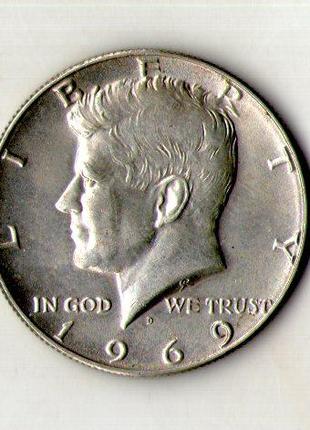 США пол доллара 1969 год серебро 11.5 грамм состояние UNS №339