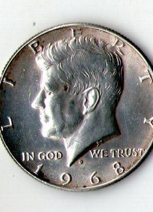 США ½ доллара, 1968 год серебро 11.5 гр. Kennedy Half Dollar №756