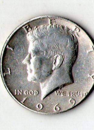 США пол доллара 1969 год серебро 11.5 грамм состояние UNS №358