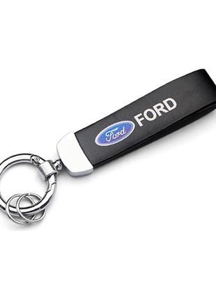Брелок для автомобильных ключей Ford, экокожа и метал