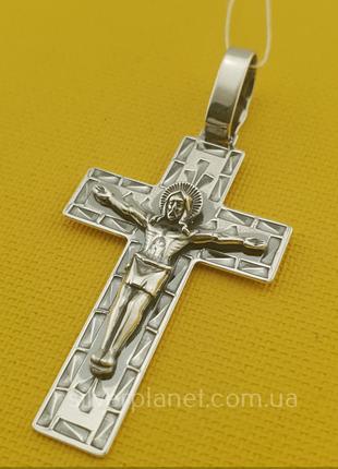 Крестик мужской серебряный. Православный нательный кулон из се...