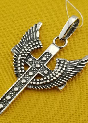 Серебряный крест. Кулон с крыльями из серебра