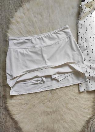 Белая спортивная юбка-шорты шорты с юбкой стрейч мини короткая...