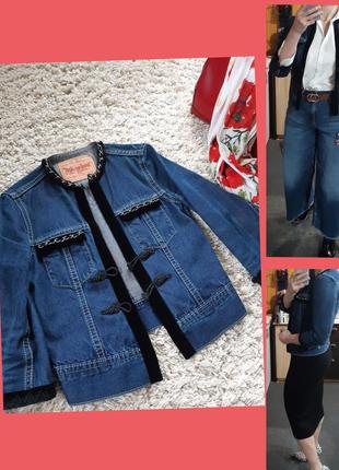 Стильный джинсовый пиджак/жакет с бархатом и цепями,levi's, p....