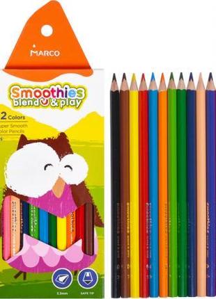 Кольорові олівці тригранні MARCO 12 кольорів грифель 3.3 мм Sm...