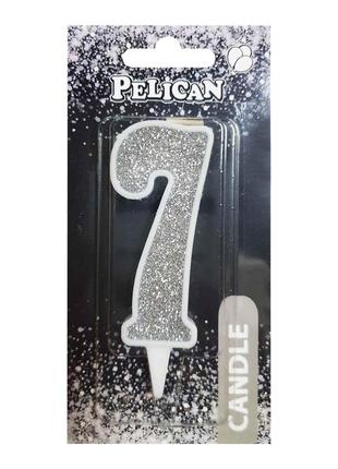Свеча для торта цифра "7" СЕРЕБРО 7 см, TM Pelican 867027