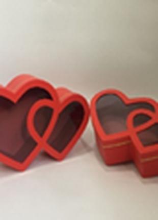 Подарочная коробка двойное сердце - красное, в наборе - 2 шт.,...