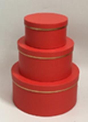 Подарочная коробка круглая - красная, в наборе - 3 шт., W3057