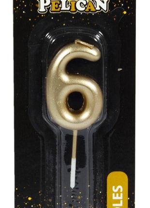 Свеча для торта Pelican, "6" золото 4,5см 864516