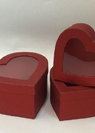 Подарочная коробка сердце - красное, в наборе - 3шт., W3076