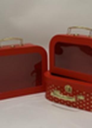 Подарочная коробка чемодан - красная, в наборе - 3 шт., W3293