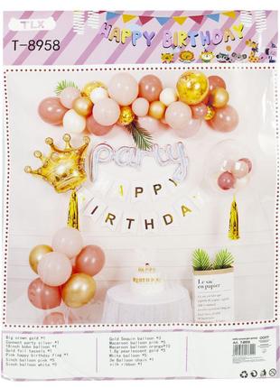 Набір декору на день народження, КОРОНА в рожевих тонах (банер...