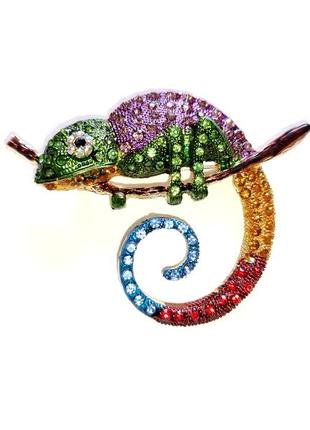 Брошь брошка хамелеон с камнями подвеска разноцветная креативная