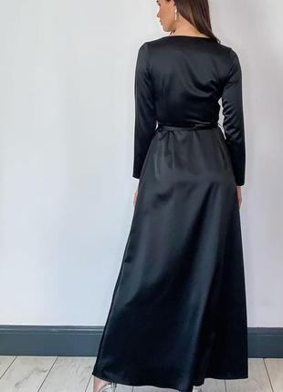 Черное длинное платье в пол макси шелковое атласное сатин выре...