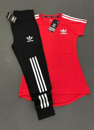 Комплект женский (футболка + лосины) для фитнеса Adidas Красный