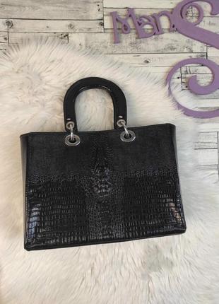 Женская сумка искусственная кожа крокодила черная
