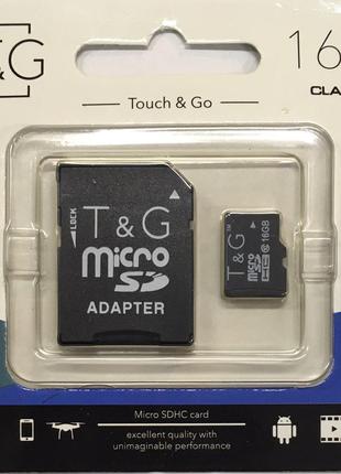 Карта памяти micro SDHC, 16Gb, Class 10, T&G;, SD адаптер (TG-...