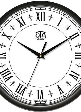 Часы настенные бесшумные круглые со стеклом черный корпус Classic