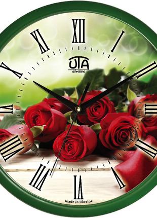 Часы настенные круглые бесшумные с защитным стеклом Розы Classic