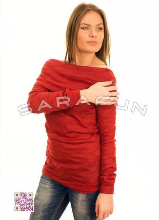Туника женская красная с длинным рукавом