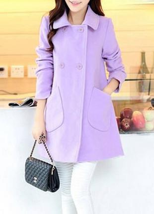 Модное молодежное пальто демисезон, фиолетовое, размер М