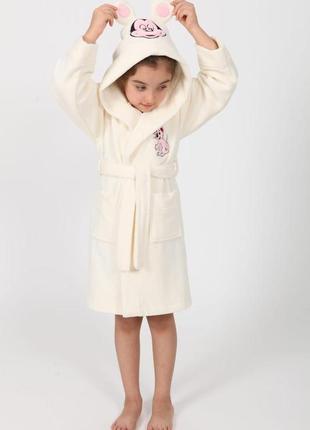 Детский халат для девочек с ушками на поясе, махровый халат дл...