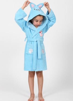 Детский халат для девочек с ушками на поясе, махровый халат дл...