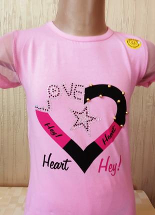 Детская футболка розовая для девочки Турция рукав сетка 5-7 лет