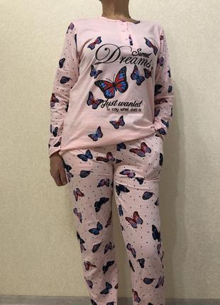 Подростковая пижама девочке кофта и брюки трикотажная Бабочки ...